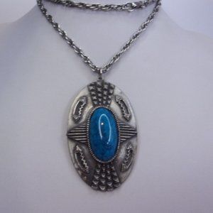Rafaelian Faux Turquoise Southwest Style Pendant Necklace 24" L